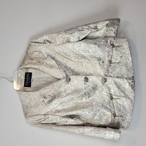 MOSHITA COUTURE Gold Brocade Gold Tone & Rhinestone Button & Chain Detail Blazer